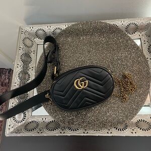 Gucci Black and Gold Crossbody Bag with Quilted Design